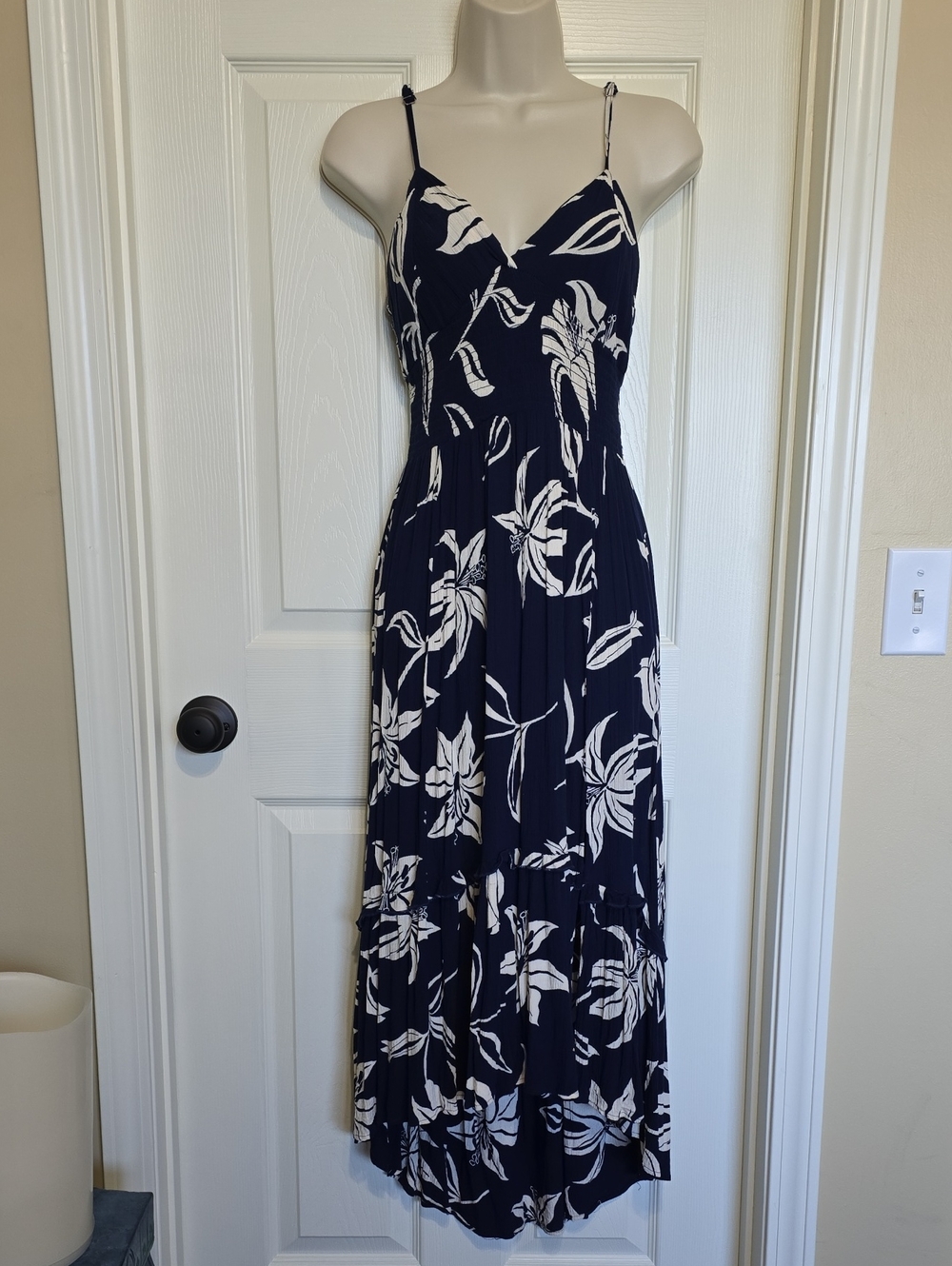 Angie Navy and Cream Floral High-Low Sundress